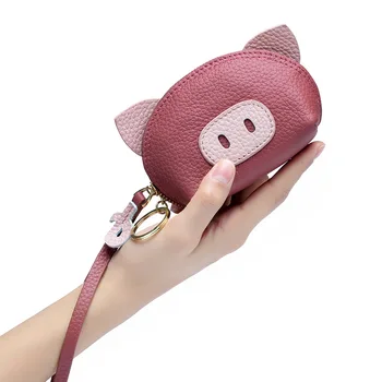 Высококачественное портмоне из натуральной кожи с рисунком милой свиньи, мини-сумочка для женщин, кошелек для ключей на молнии, женская сумка для кредитных карт