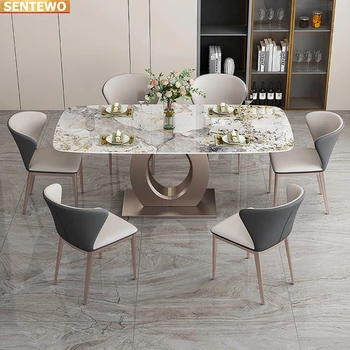 Дизайнерская роскошная кухня из мраморной плиты обеденный стол с 4 6 стульями mesa de jantar comedor tablo Основание из нержавеющей стали и золота