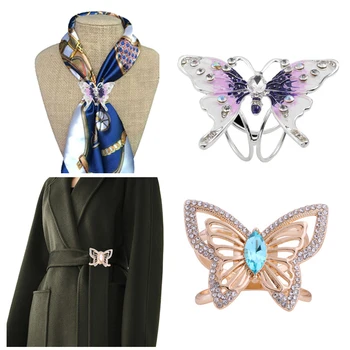 Модный Темперамент, Креативная брошь со стразами, Бабочка, изысканный Универсальный шелковый шарф, Пряжка, Декоративные украшения