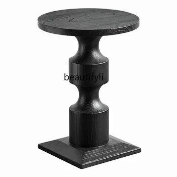 zq Угловой стол Журнальный столик из массива Дерева Черный Американский круглый Чайный столик Журнальный столик из массива дерева круглый для гостиной на Балконе