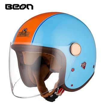 Модный сине-оранжевый шлем Beon Мотоцикл Электрический скутер Four Seasons Универсальные шлемы с открытым лицом для гонщиков Harley