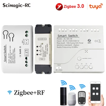 1/2/4-канальный Модуль Tuya Zigbee Smart Switch WiFi Relay DIN-Рейка RF433 Пульт Дистанционного управления Работает с Alexa Google Zigbee Hub