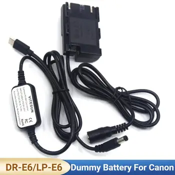 Преобразователь USB-C PD в Кабель постоянного тока + DR-E6 Декодирует Фиктивный Аккумулятор LP-E6 Для камеры Canon EOS 5D Mark II III EOS-5D2 5D3 6D 7D 60D