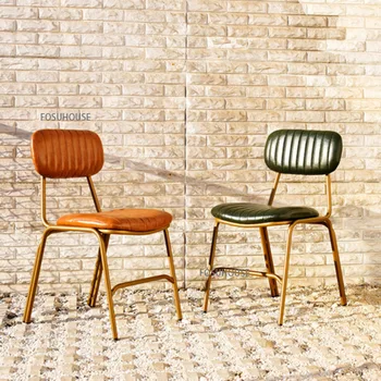 Обеденный стул из кованого железа, американский Кантри Лофт, стул со спинкой в индустриальном стиле, Дизайнерский Кожаный стул для ресторана и Кофейни